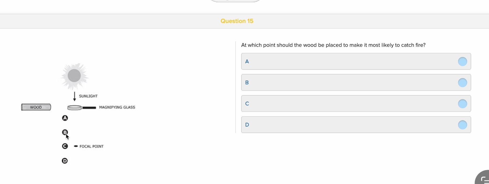 Question 1 5 At which point should the wood be