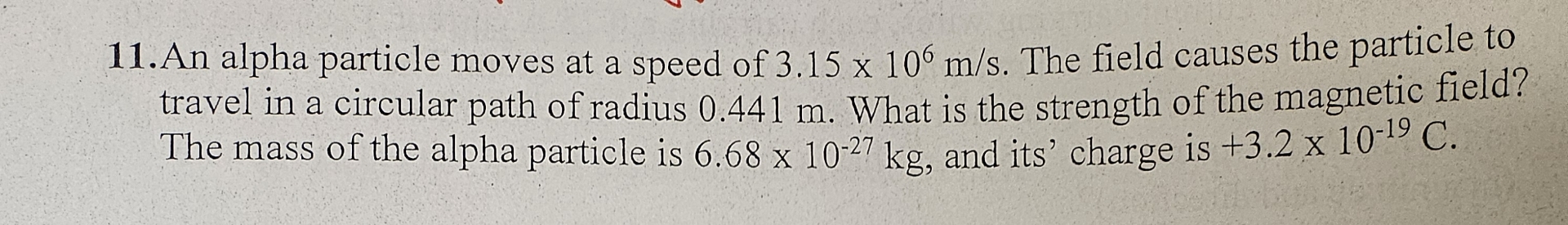 An alpha particle moves at a speed of 3 . 1 5 1 0