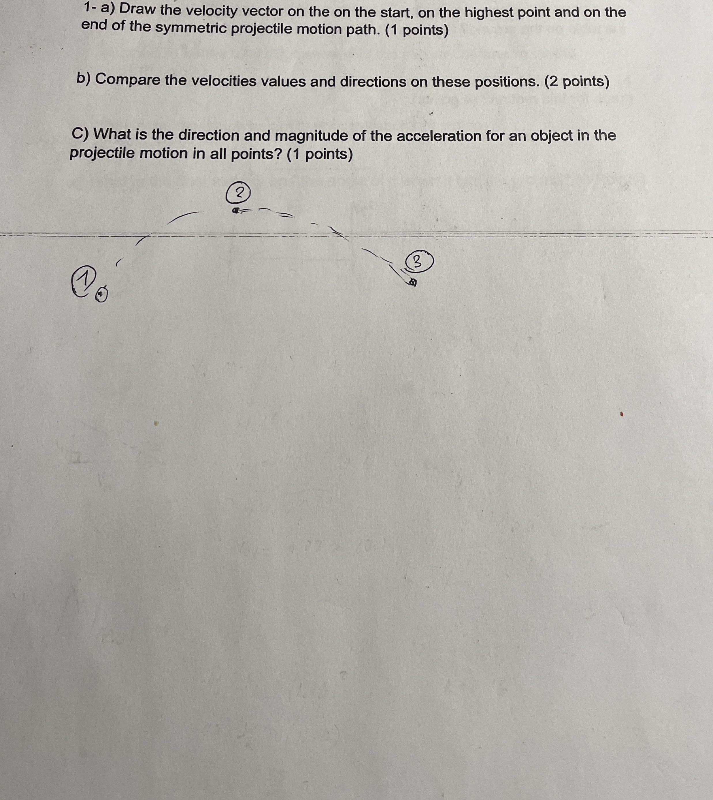 1 - a ) Draw the velocity vector on the on the