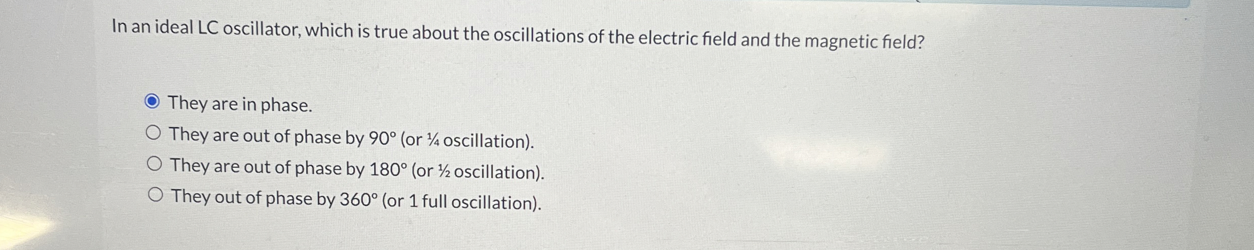 In an ideal LC oscillator, which is true about