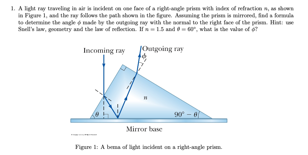 1 . A light ray traveling in air is incident on