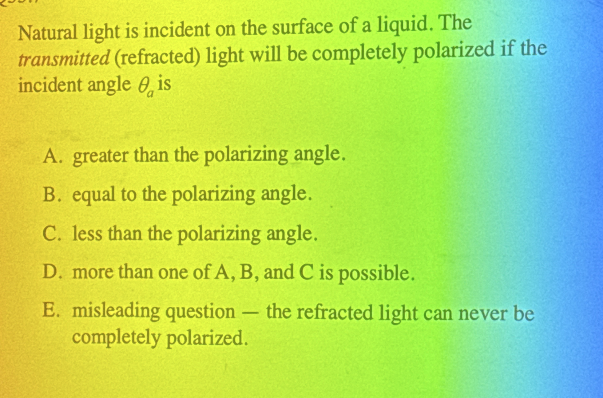 Natural light is incident on the surface of a