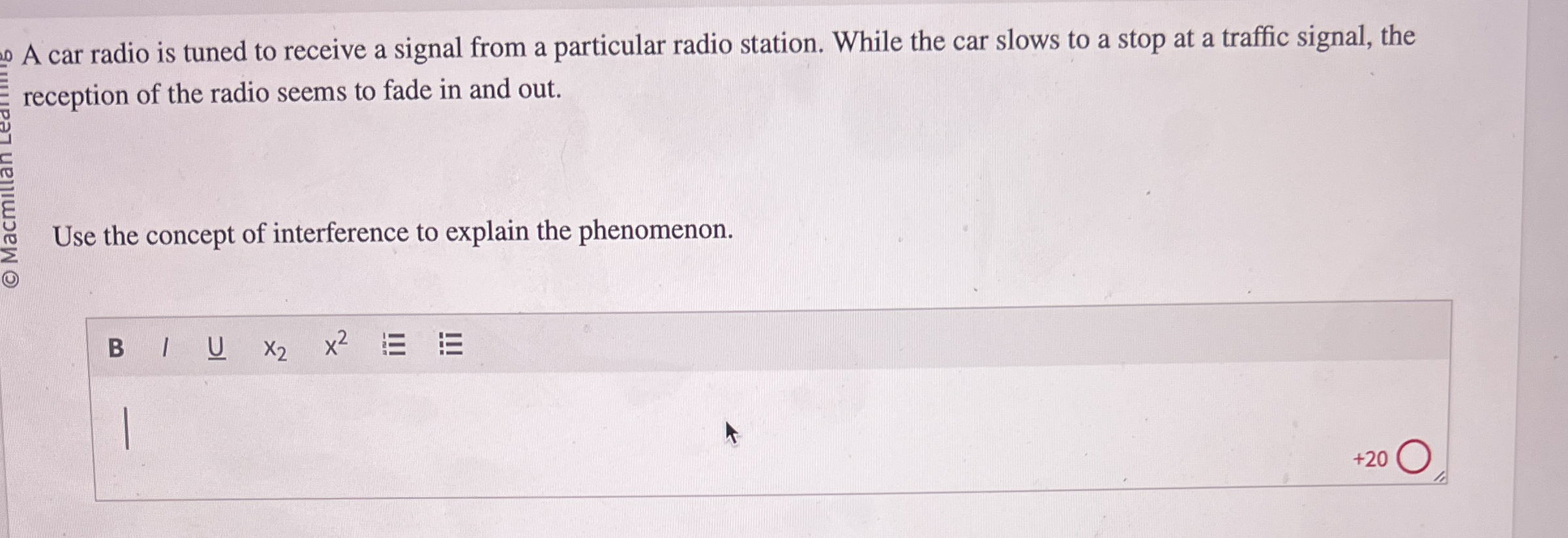 A car radio is tuned to receive a signal from a