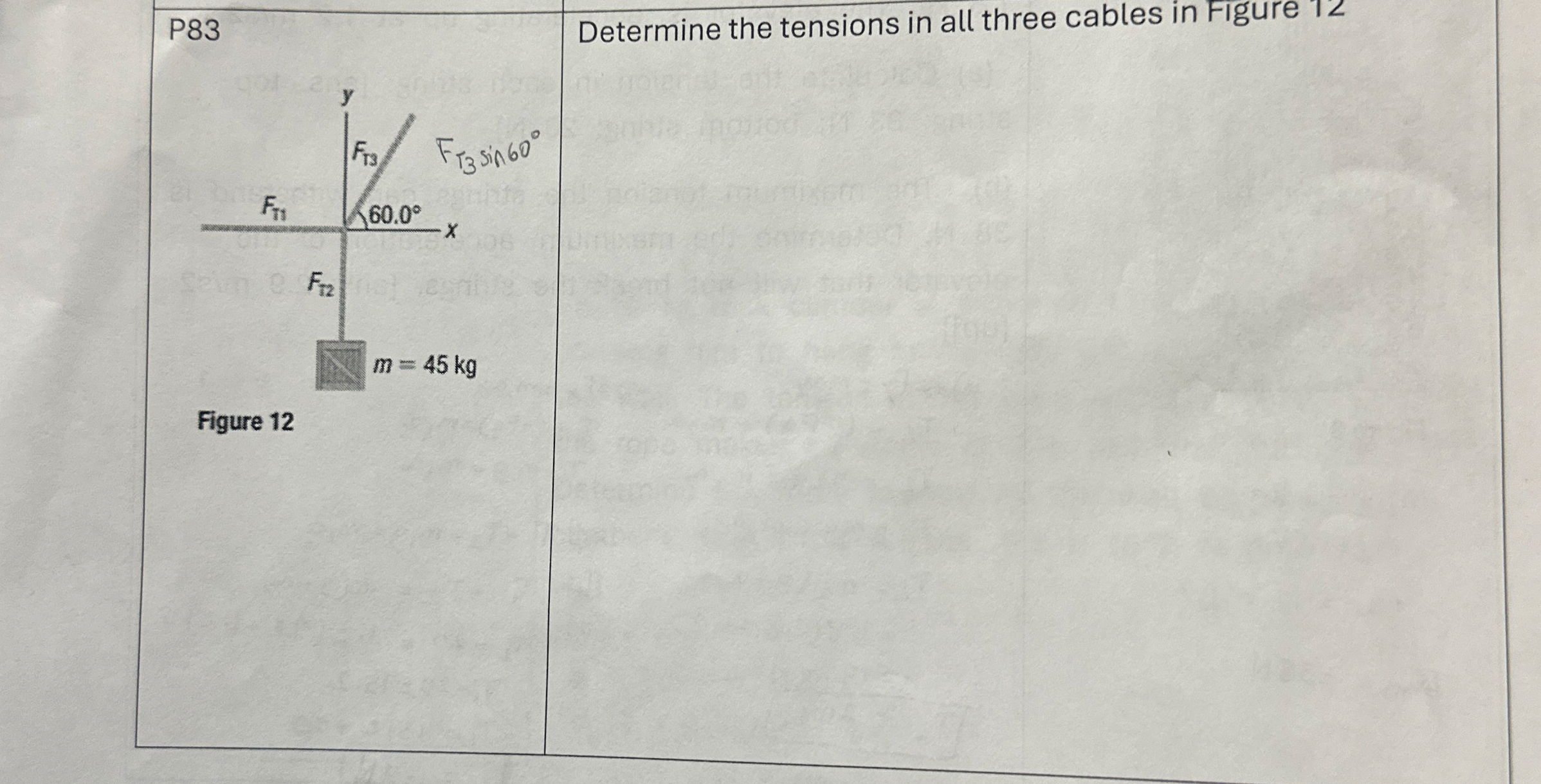 P 8 3 Determine the tensions in all three cables