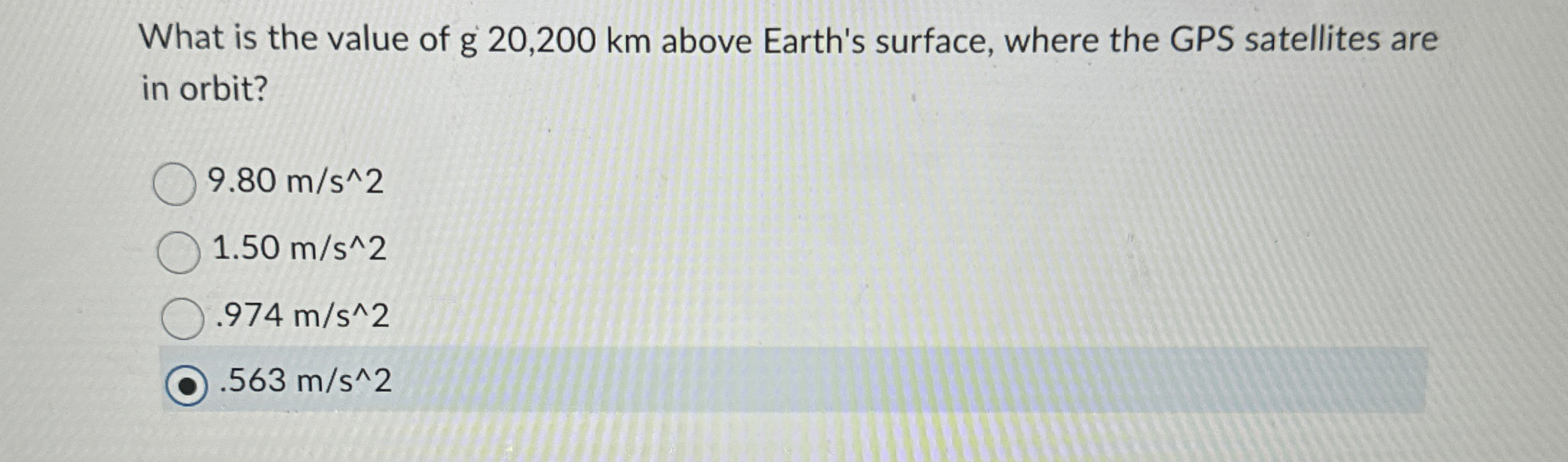 What is the value of g 2 0 , 2 0 0 k m above
