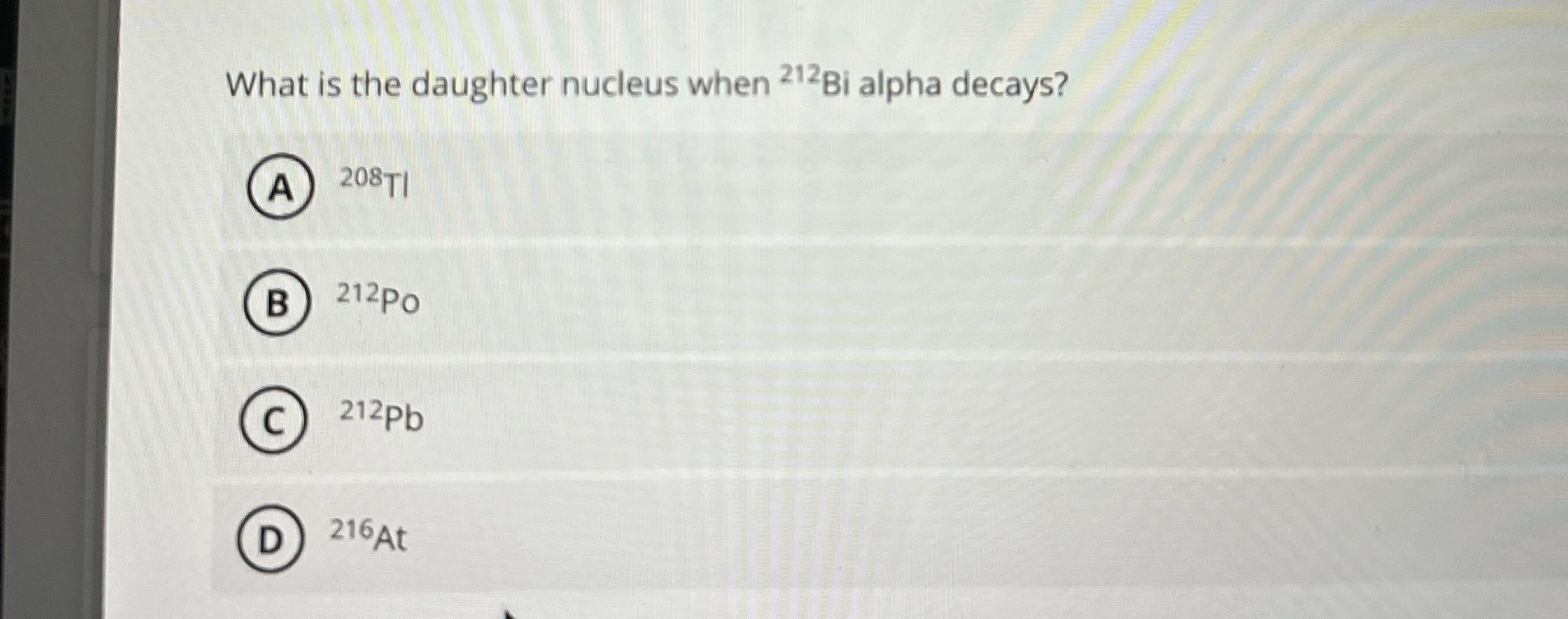 What is the daughter nucleus when ? 2 1 2 B i