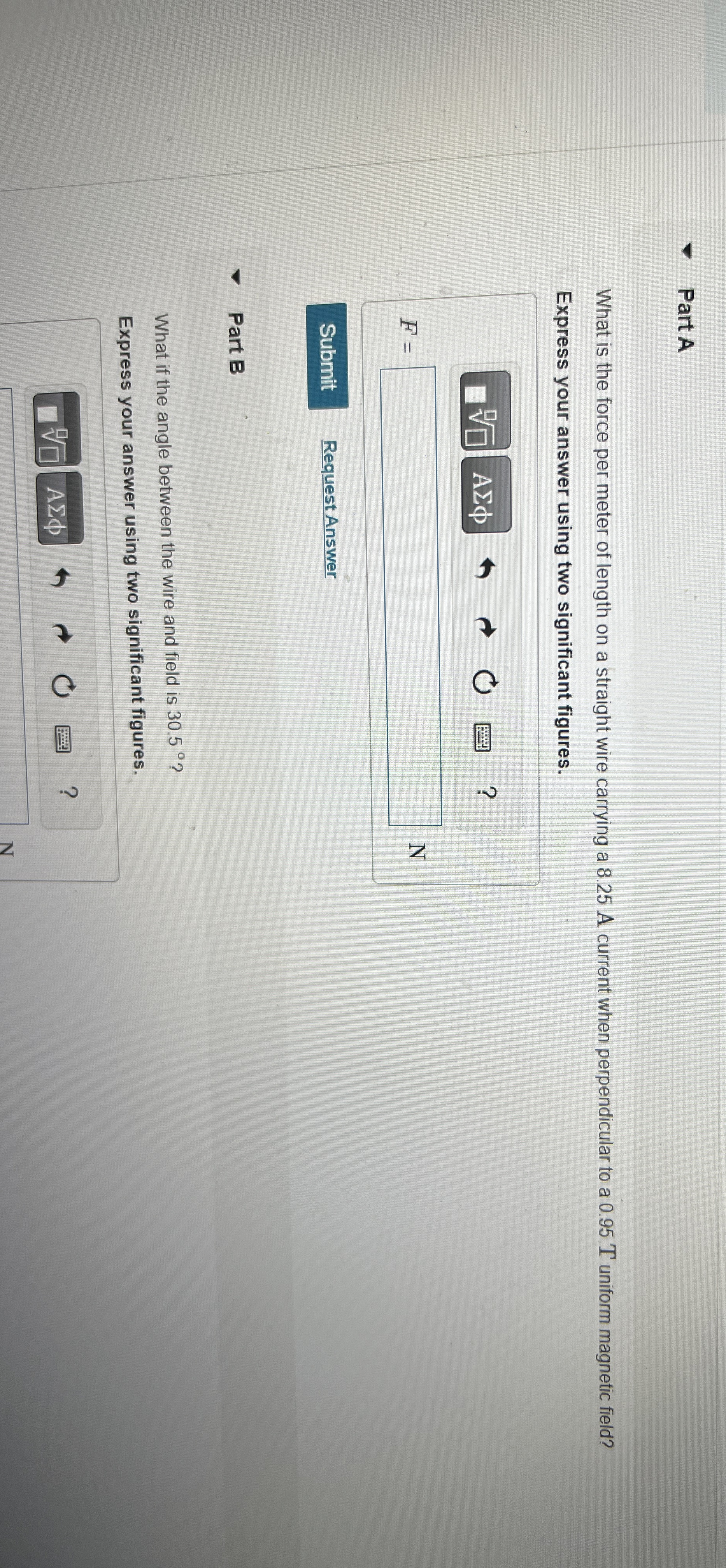 Part A What is the force per meter of length on a