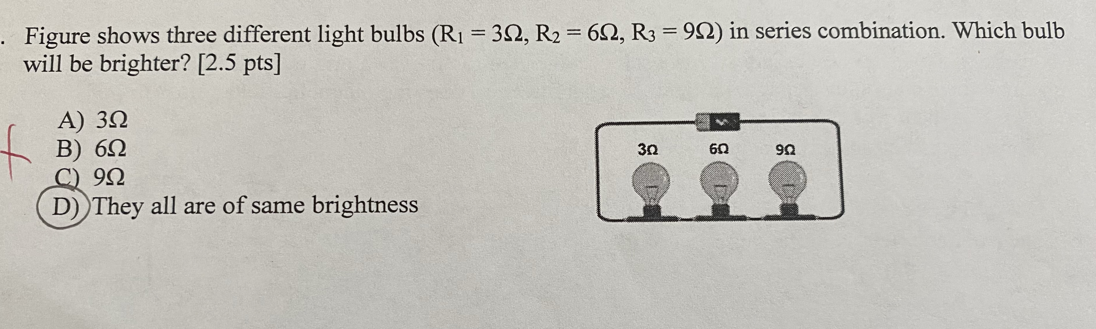 Figure shows three different light bulbs