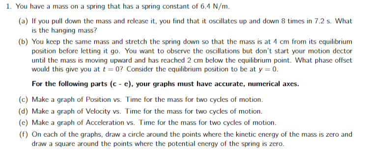 For the following parts ( c - e ) , your graphs