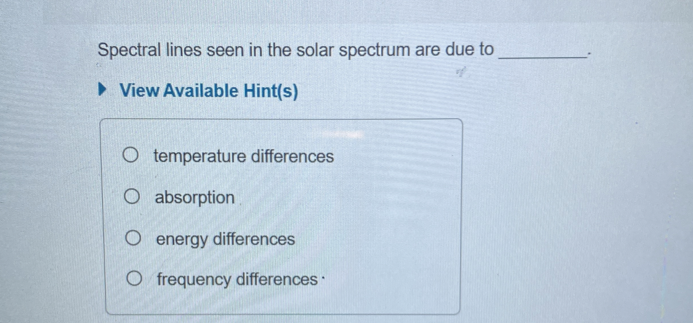 Spectral lines seen in the solar spectrum are due