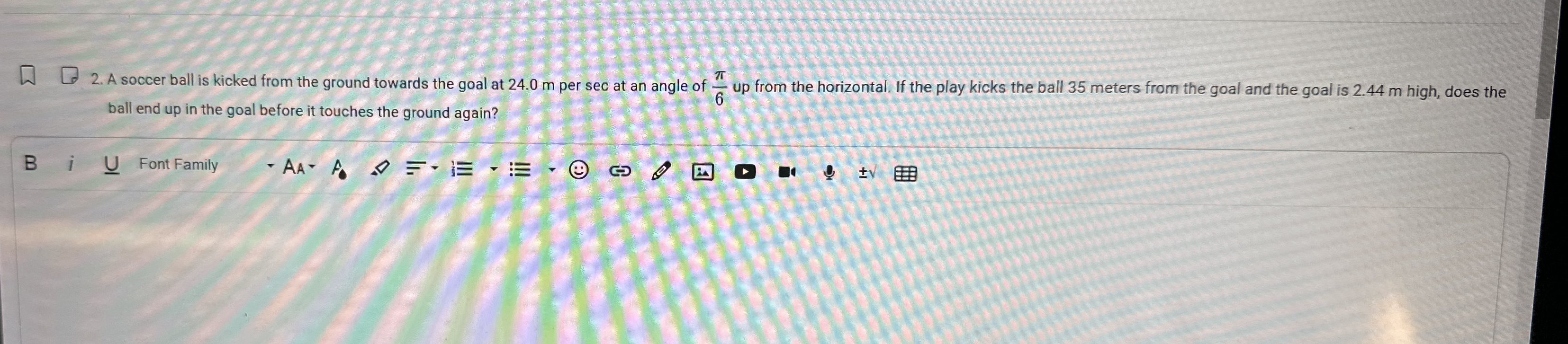 A soccer ball is kicked from the ground towards