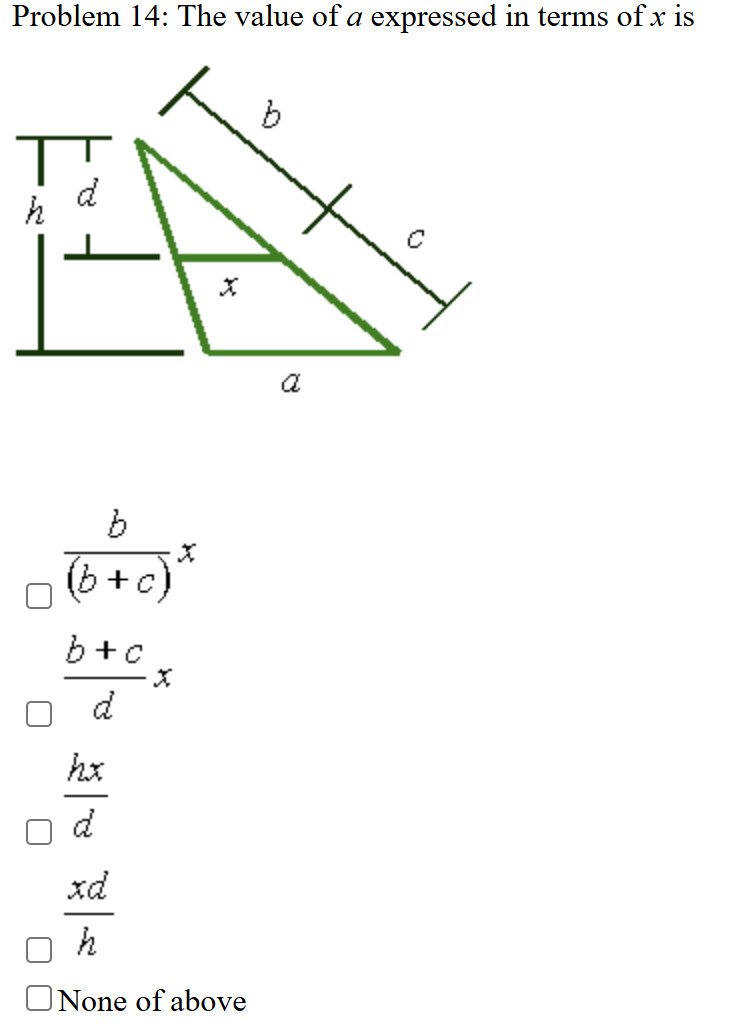 Problem 1 4 : The value of a expressed in terms