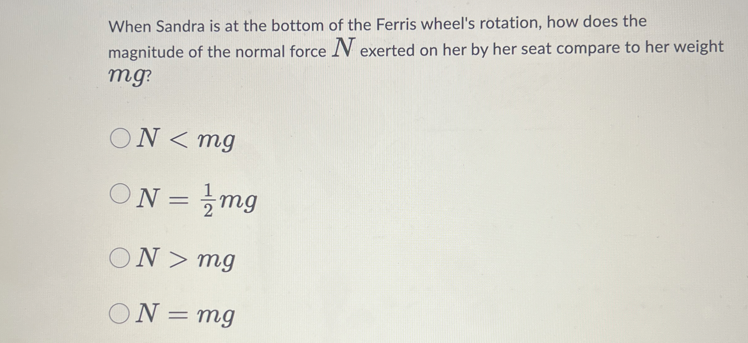 When Sandra is at the bottom of the Ferris