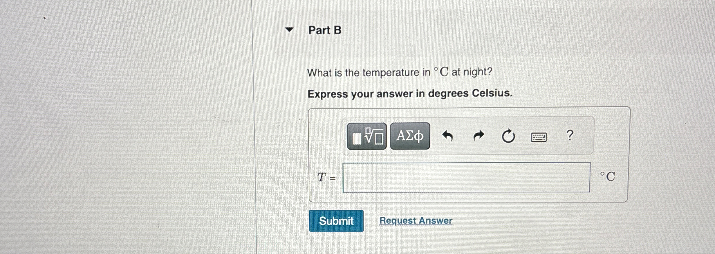 Part B What is the temperature in C at night?
