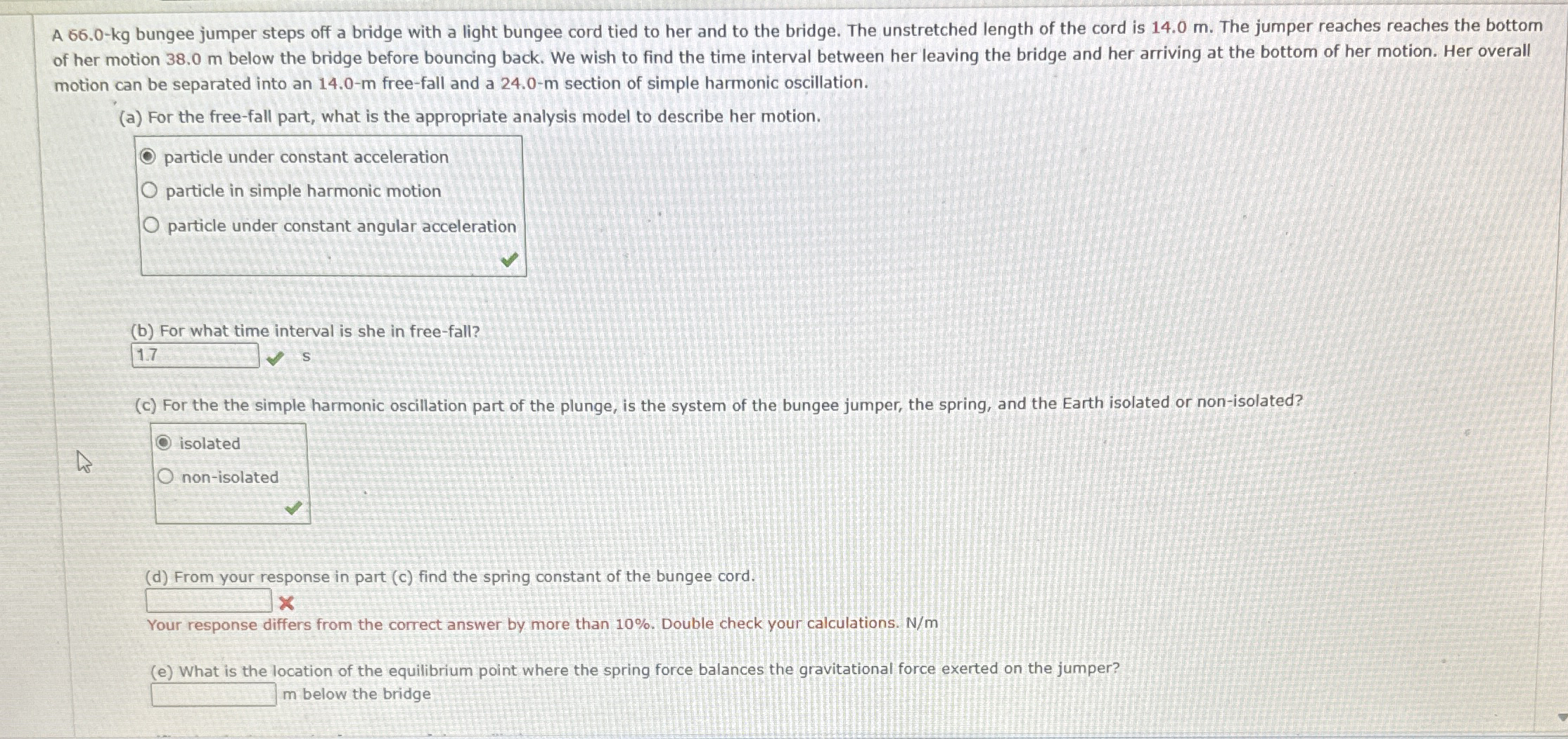 A 6 6 . 0 - k g bungee jumper steps off a bridge