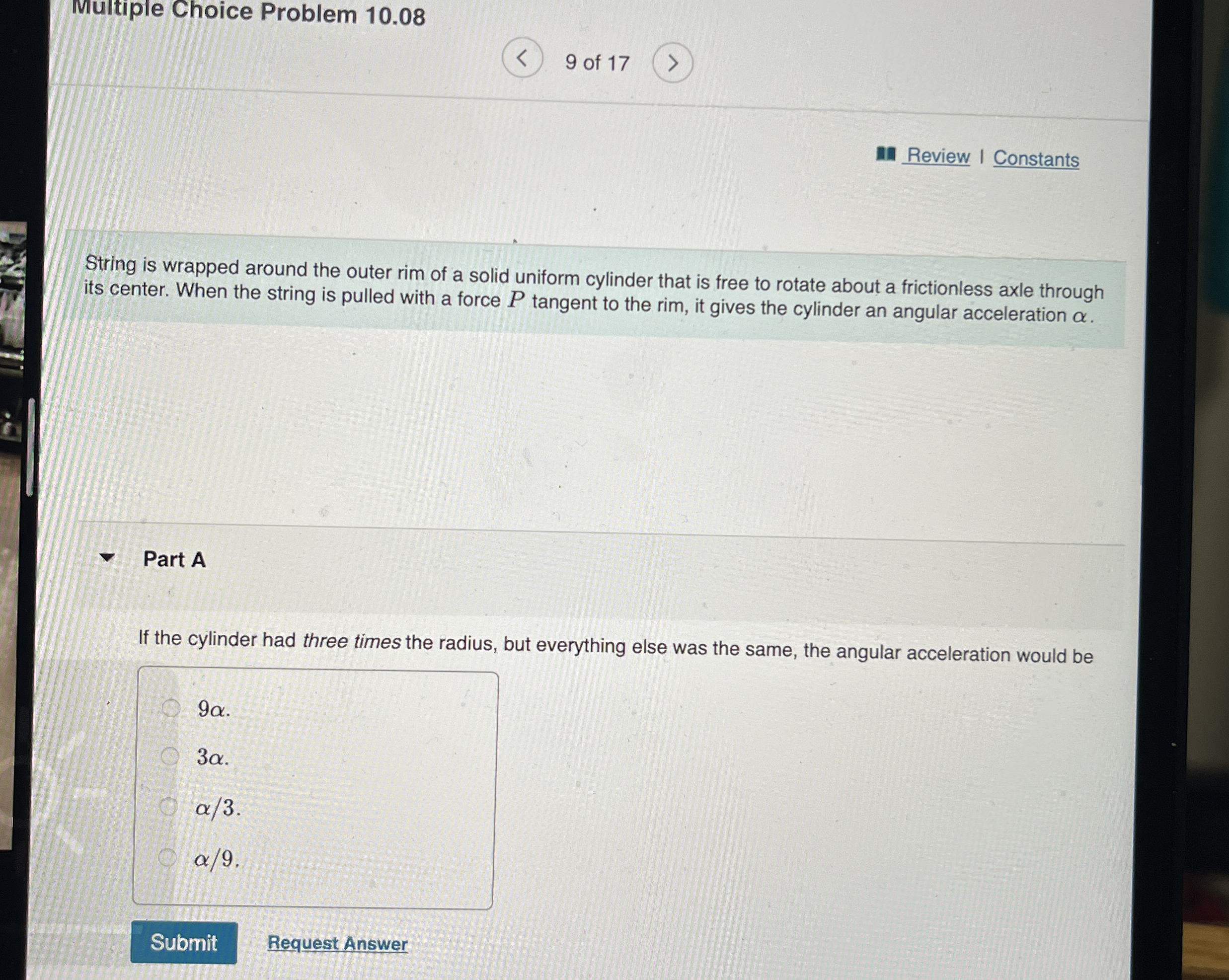Multiple Choice Problem 1 0 . 0 8 9 of 1 7 Review