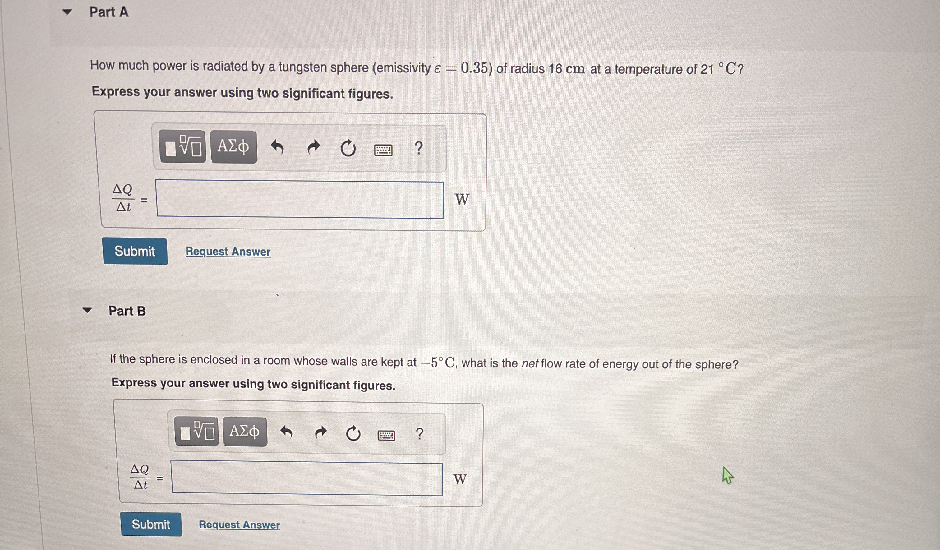 Part A How much power is radiated by a tungsten