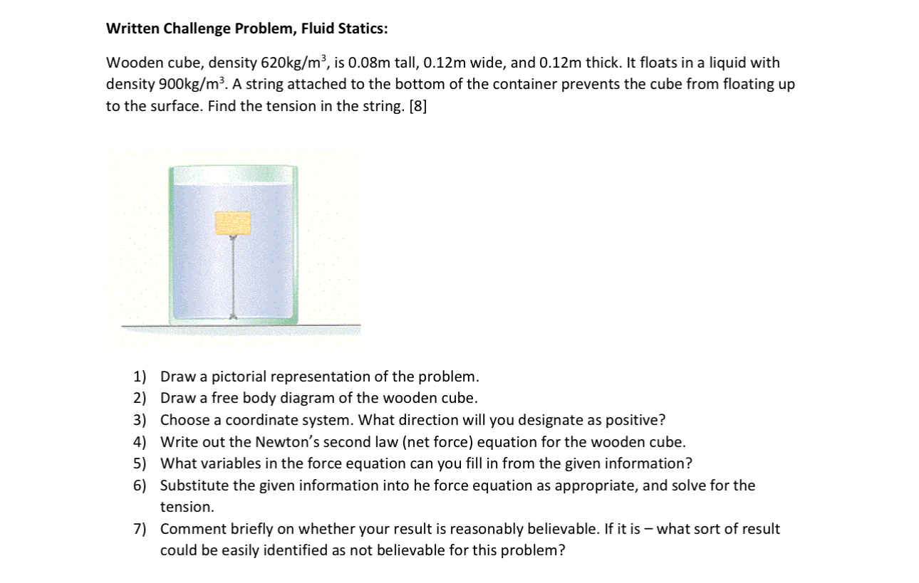 Written Challenge Problem, Fluid Statics: Wooden