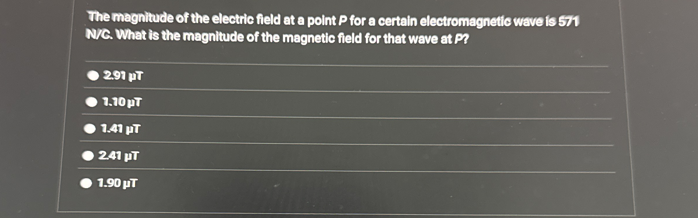 The magnitude of the electric field at a point P
