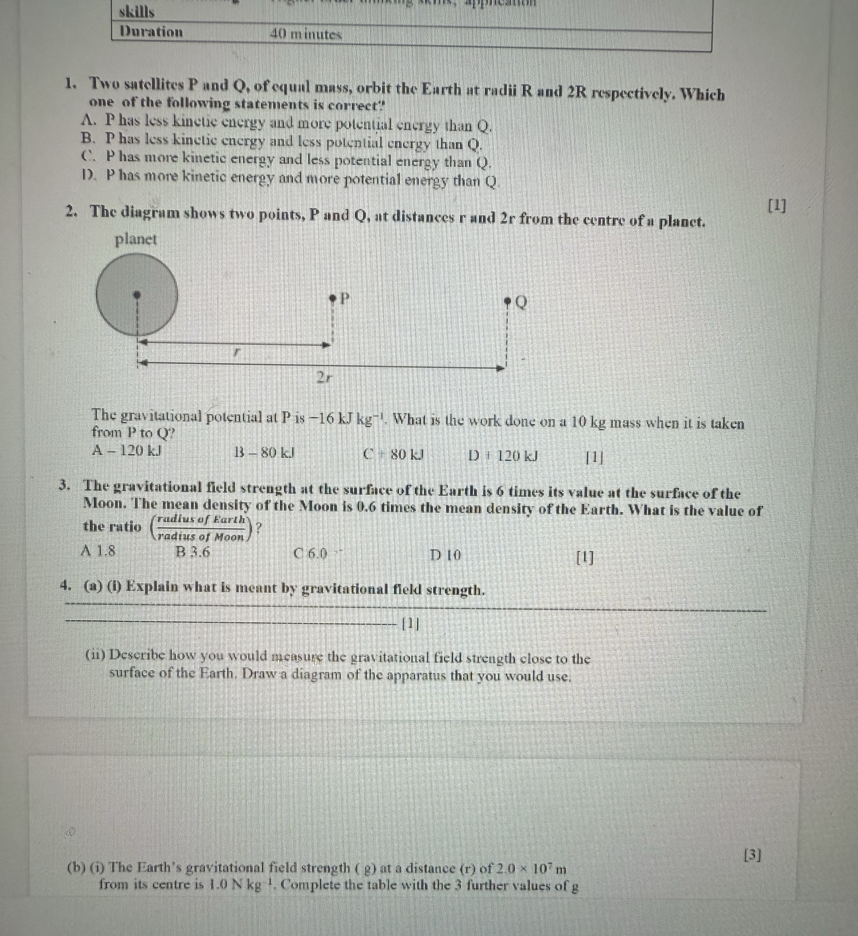 Two surellites P and Q , of equal mass, orbit the