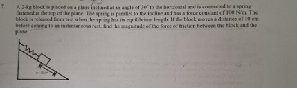 A 2 - kg block is placed on a plane inclined at