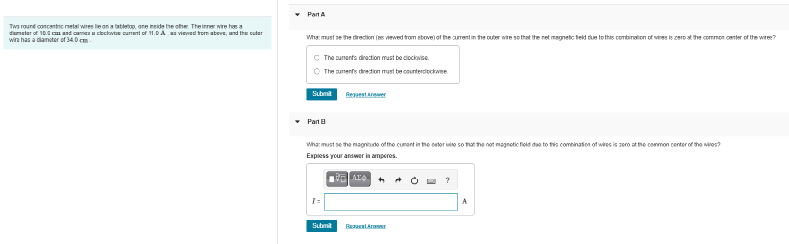 Two round concentric metal wires lie on a