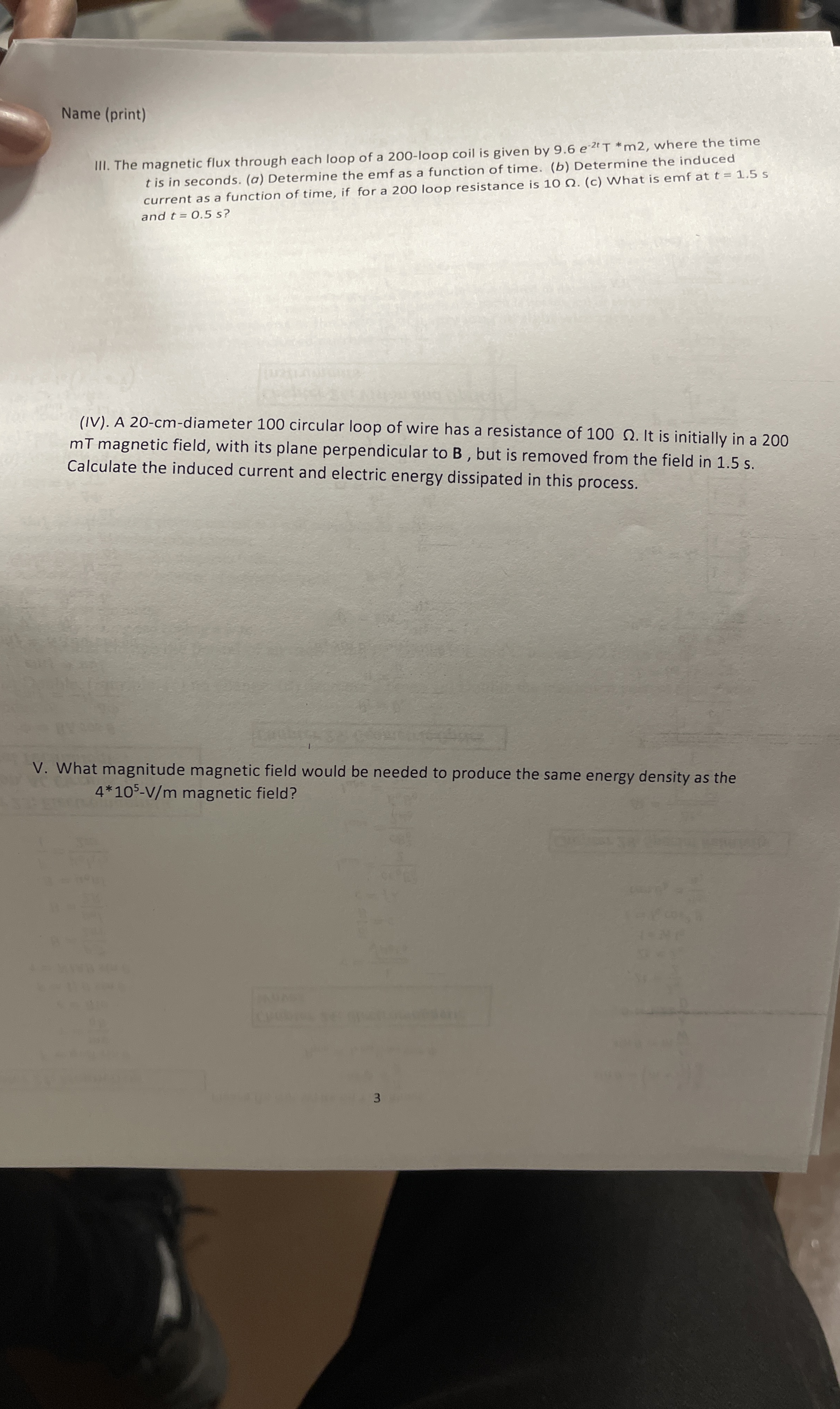 Name ( print ) III. The magnetic flux through