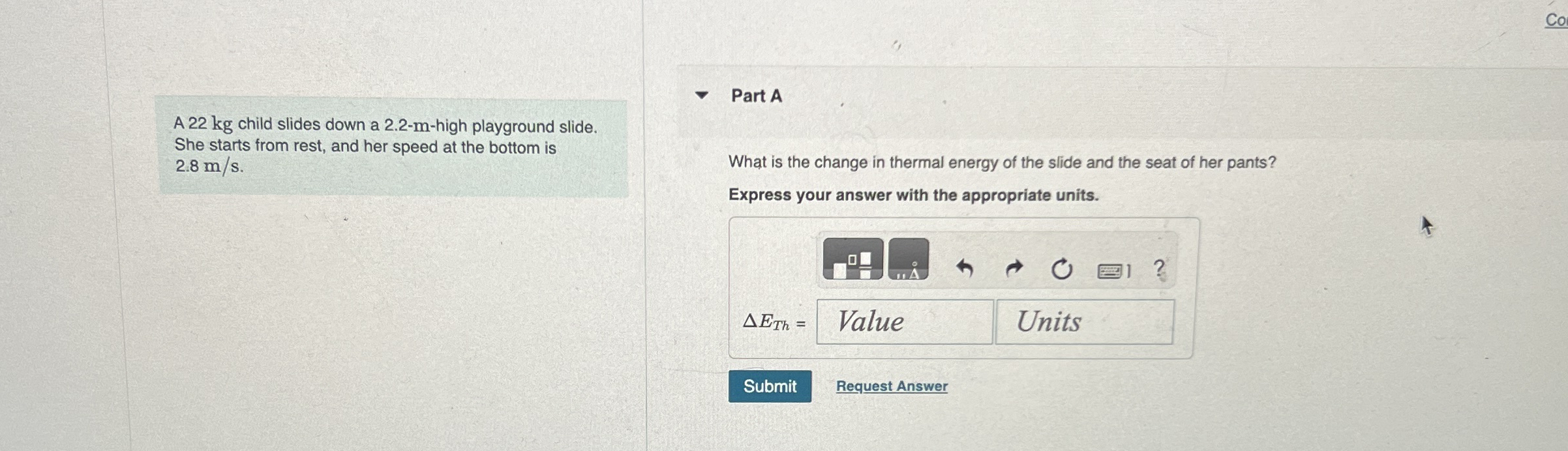 A 2 2 kg child slides down a 2 . 2 - m - high