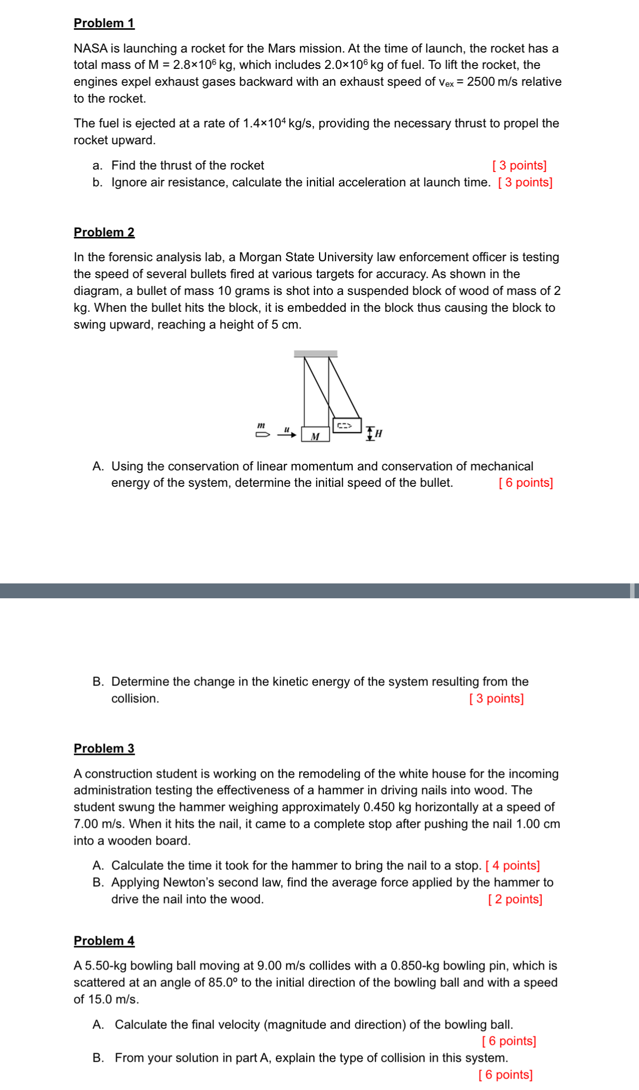 Problem 1 NASA is launching a rocket for the Mars