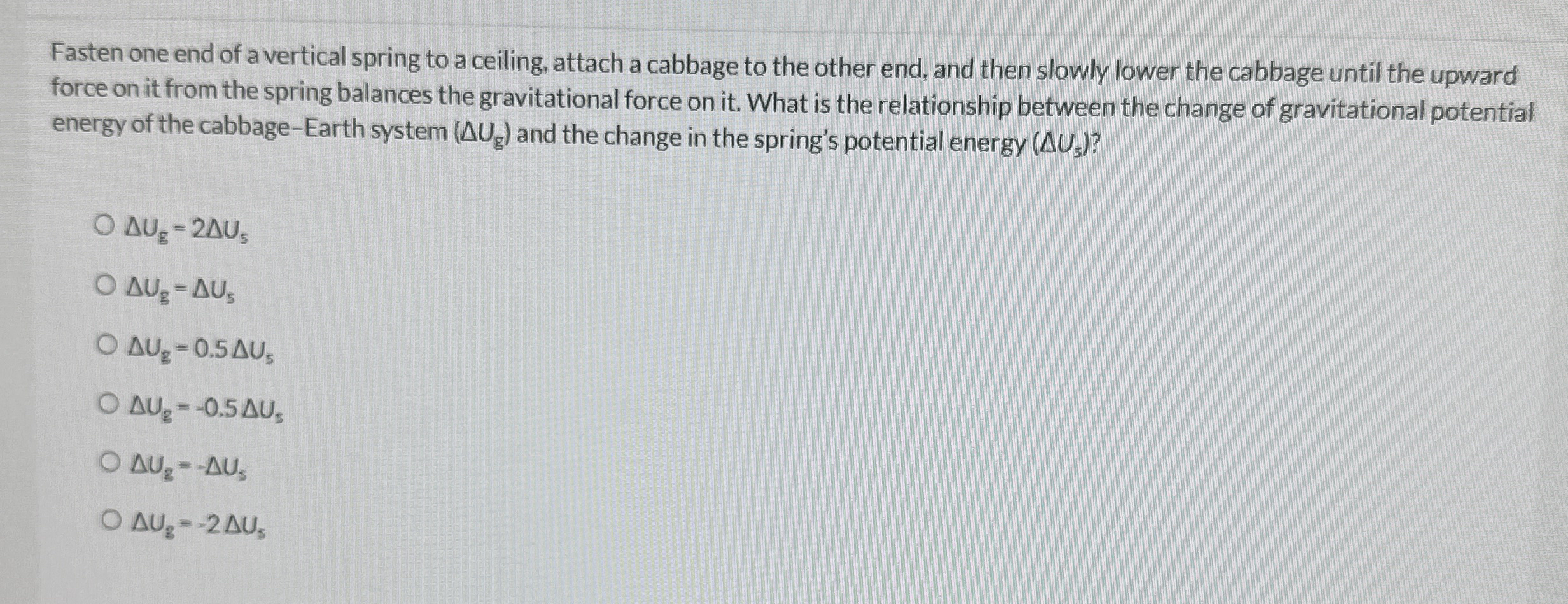 Fasten one end of a vertical spring to a ceiling,