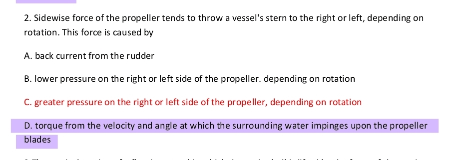 2 . Sidewise force of the propeller tends to