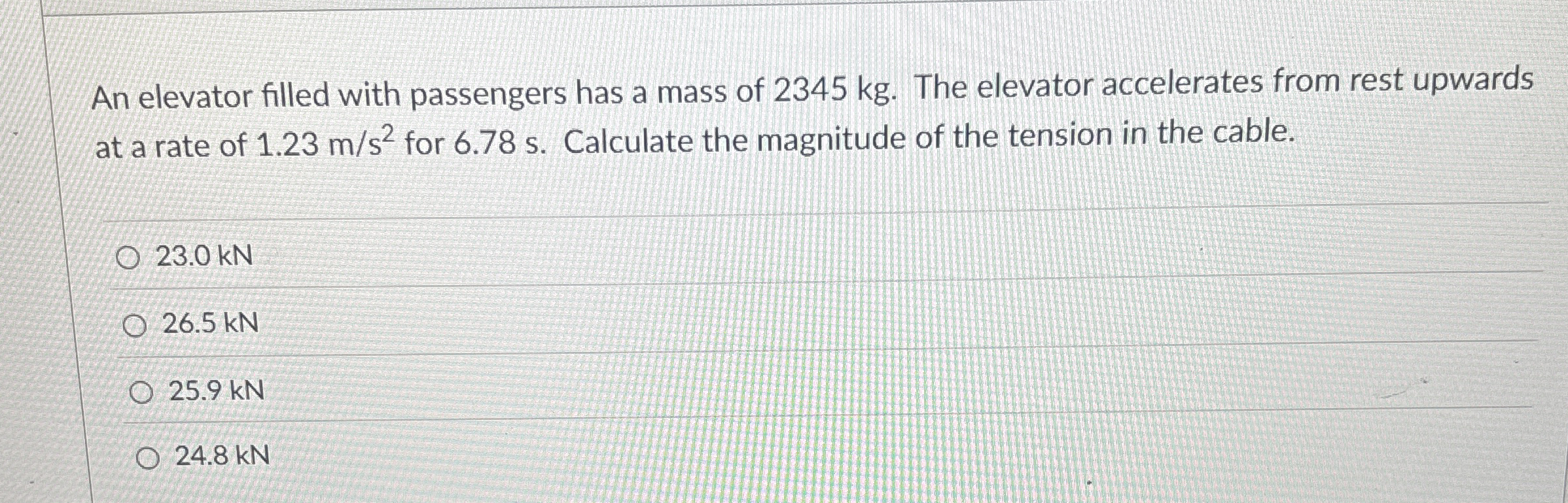 An elevator filled with passengers has a mass of
