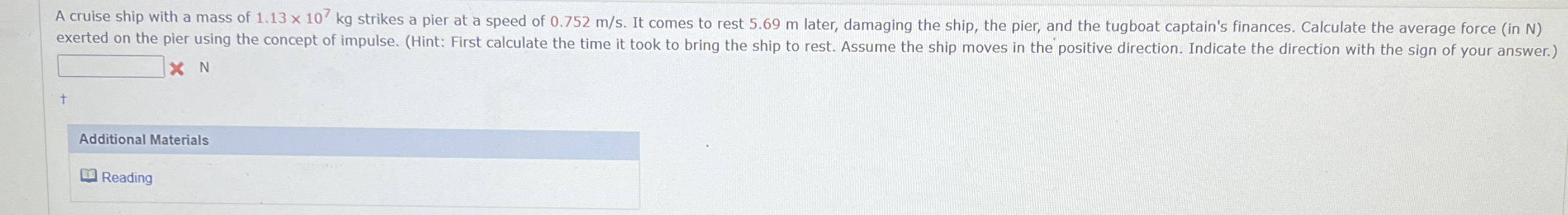 A cruise ship with a mass of 1 . 1 3 1 0 7 k g