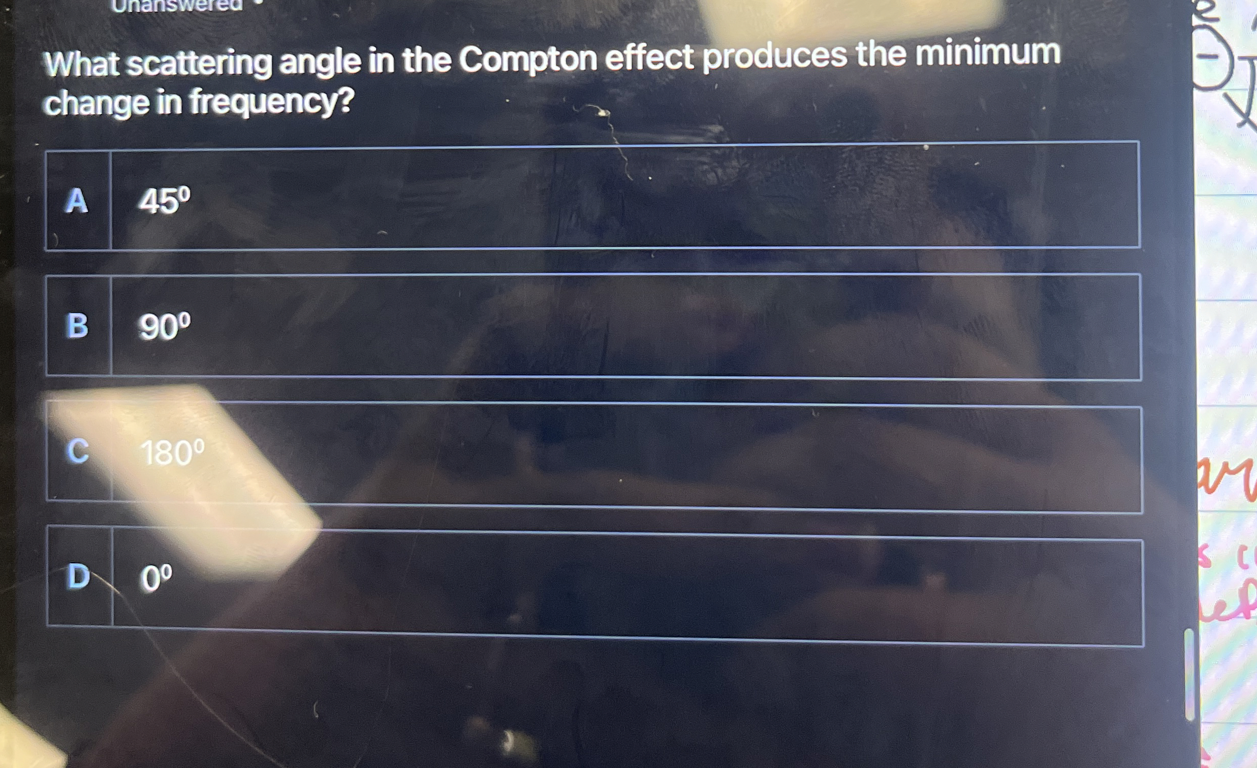 What scattering angle in the Compton effect