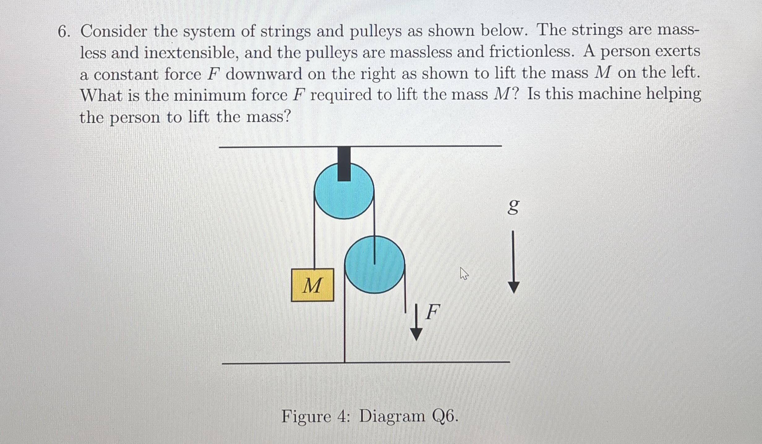 Consider the system of strings and pulleys as