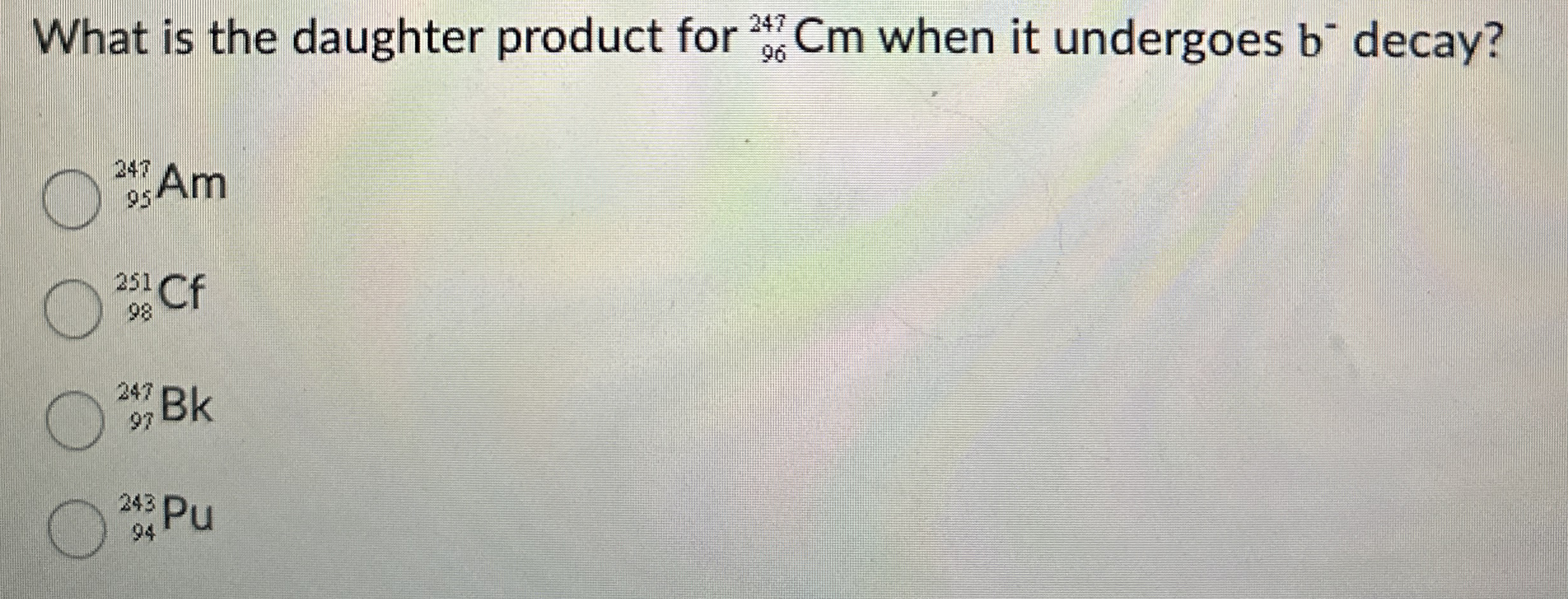 What is the daughter product for ? 9 6 2 4 7 C m