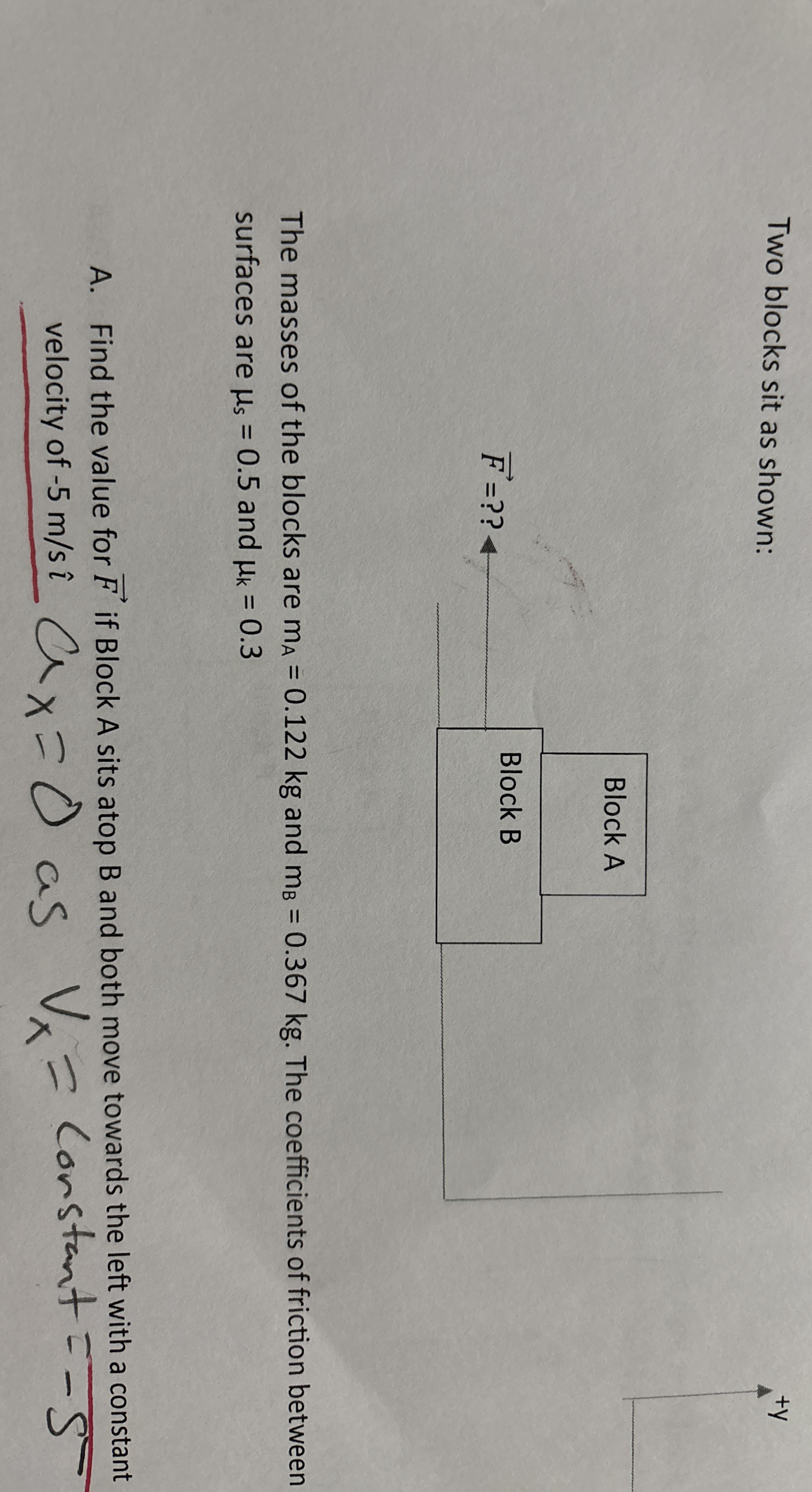 Two blocks sit as shown: The masses of the blocks
