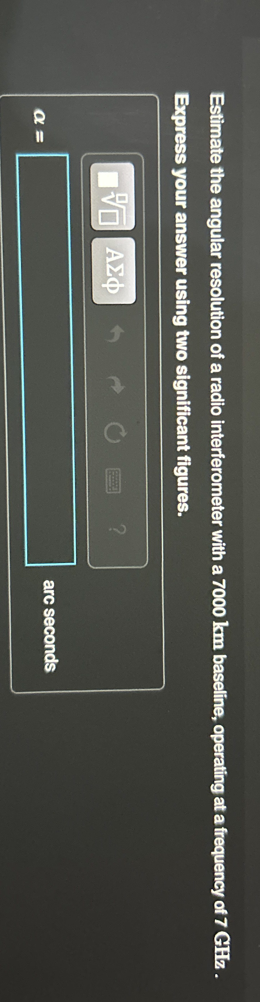 Estimate the angular resolution of a radio