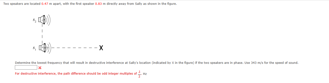 Two speakers are located 0 . 4 7 m apart, with