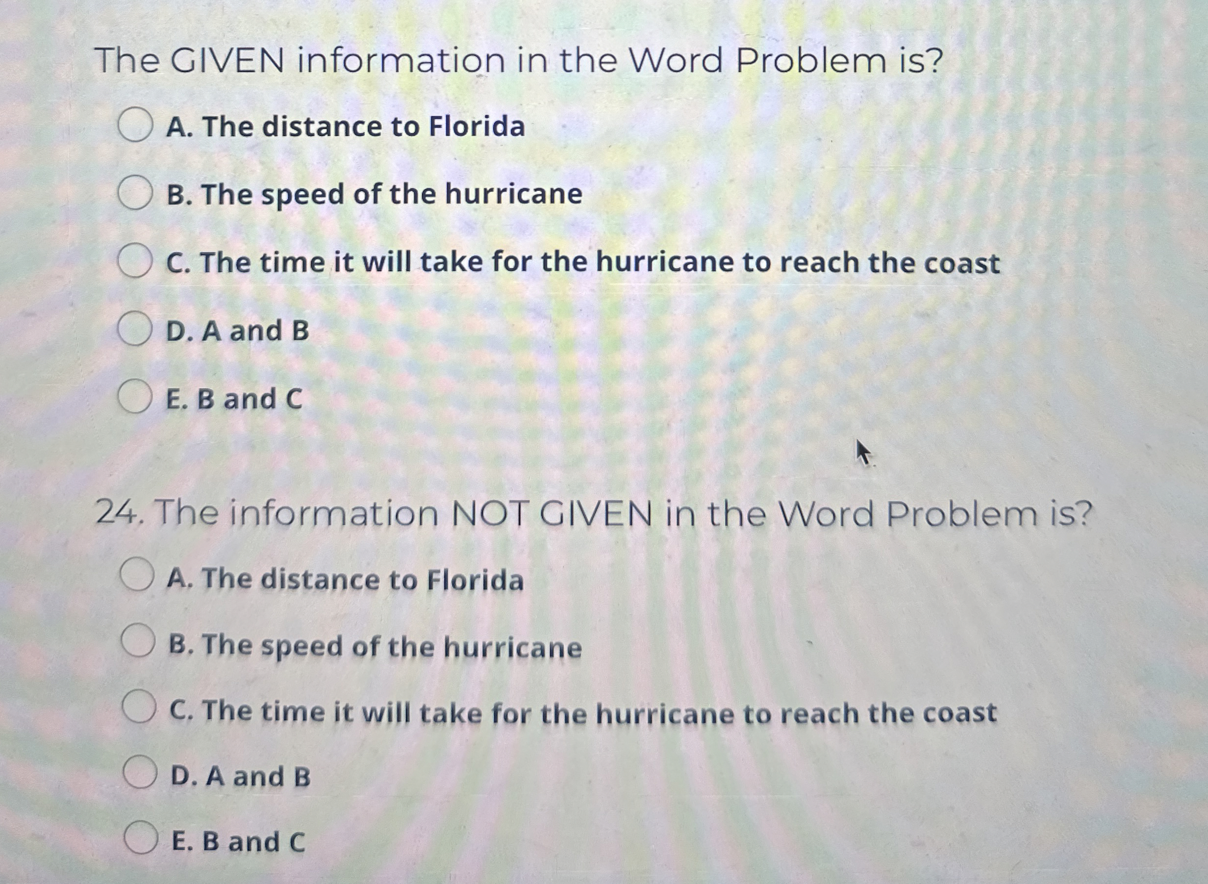 The GIVEN information in the Word Problem is ? A