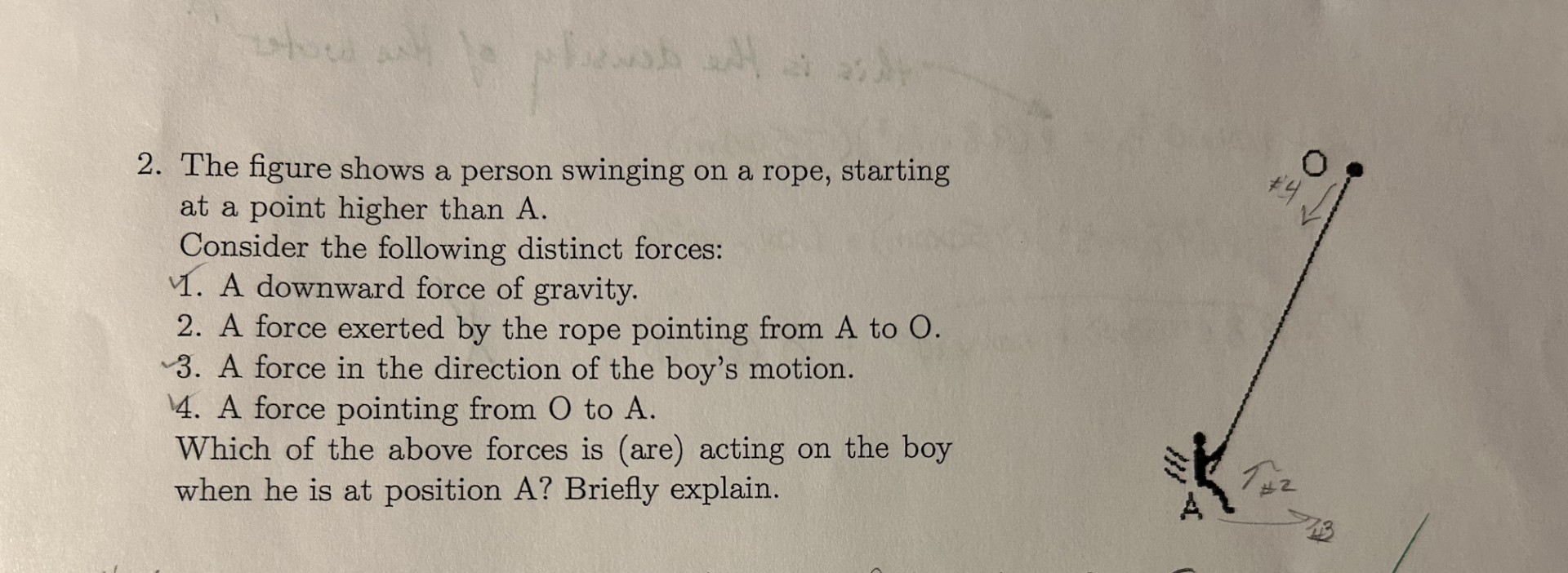 2 . The figure shows a person swinging on a rope,