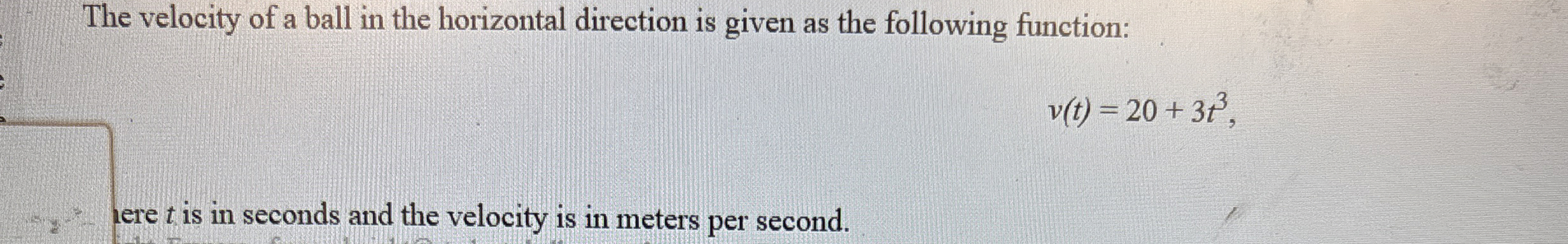 The velocity of a ball in the horizontal