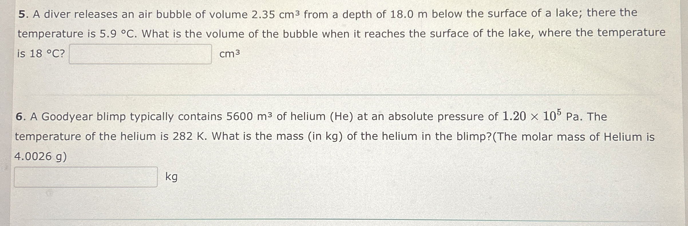 A diver releases an air bubble of volume 2 . 3 5