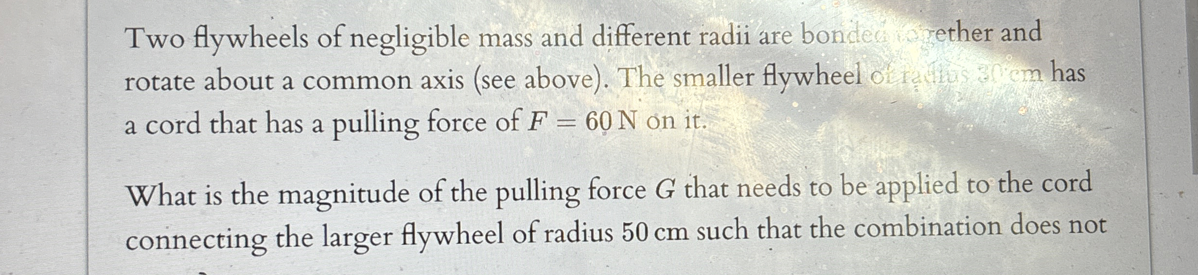 Two flywheels of negligible mass and different