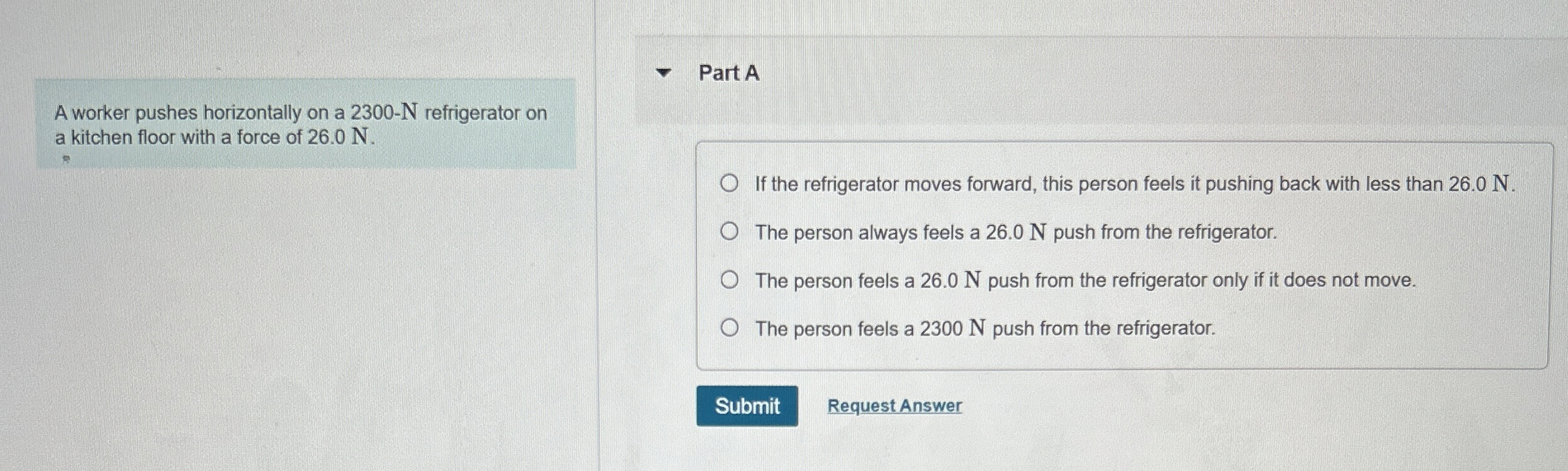 A worker pushes horizontally on a 2 3 0 0 - N
