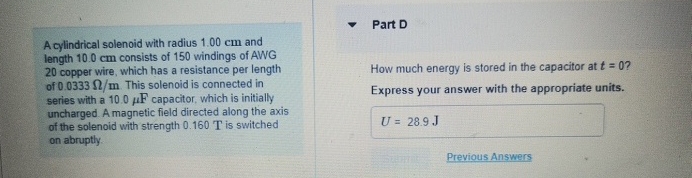 A cylindrical solenoid with radius 1 . 0 0 cm and