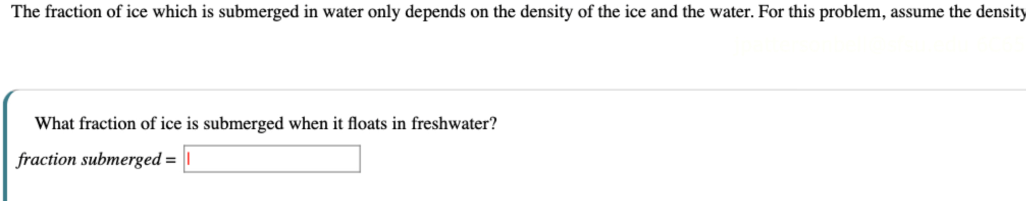 The fraction of ice which is submerged in water