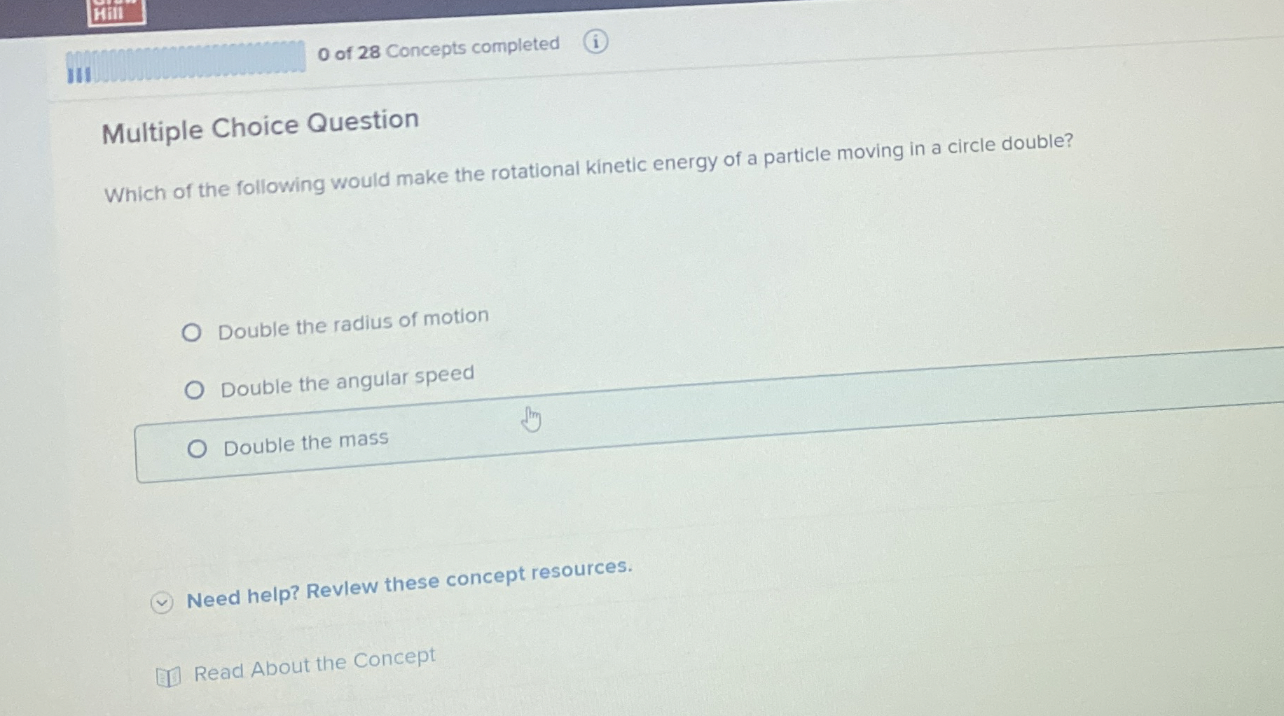 0 of 2 8 Concepts completed Multiple Choice