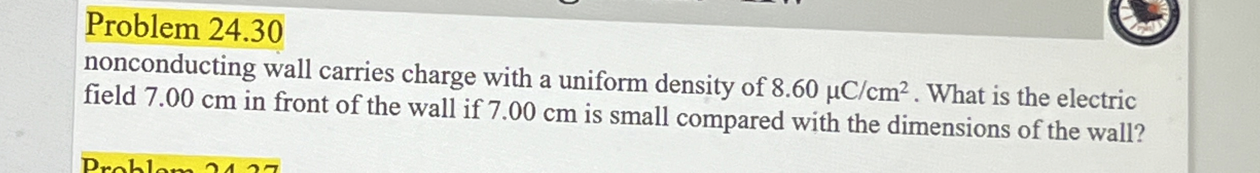 Problem 2 4 . 3 0 nonconducting wall carries