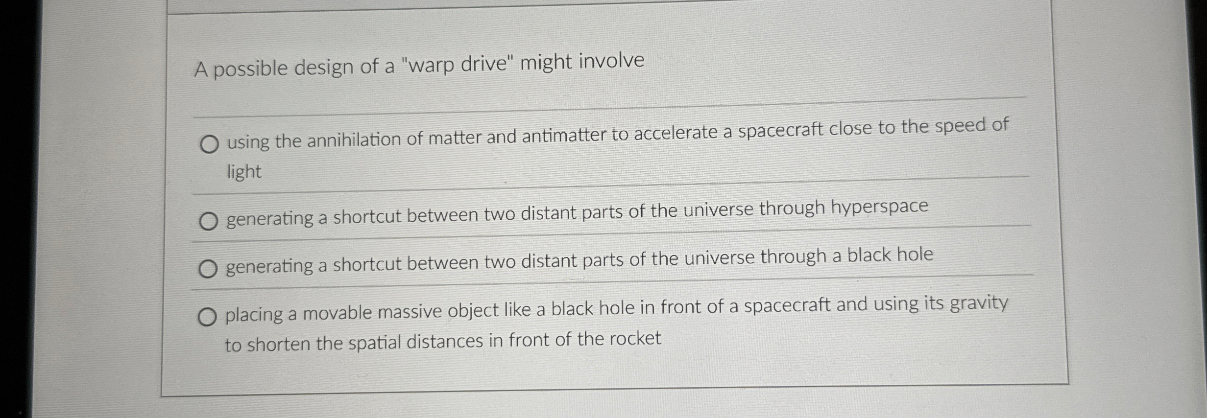 A possible design of a "warp drive" might involve